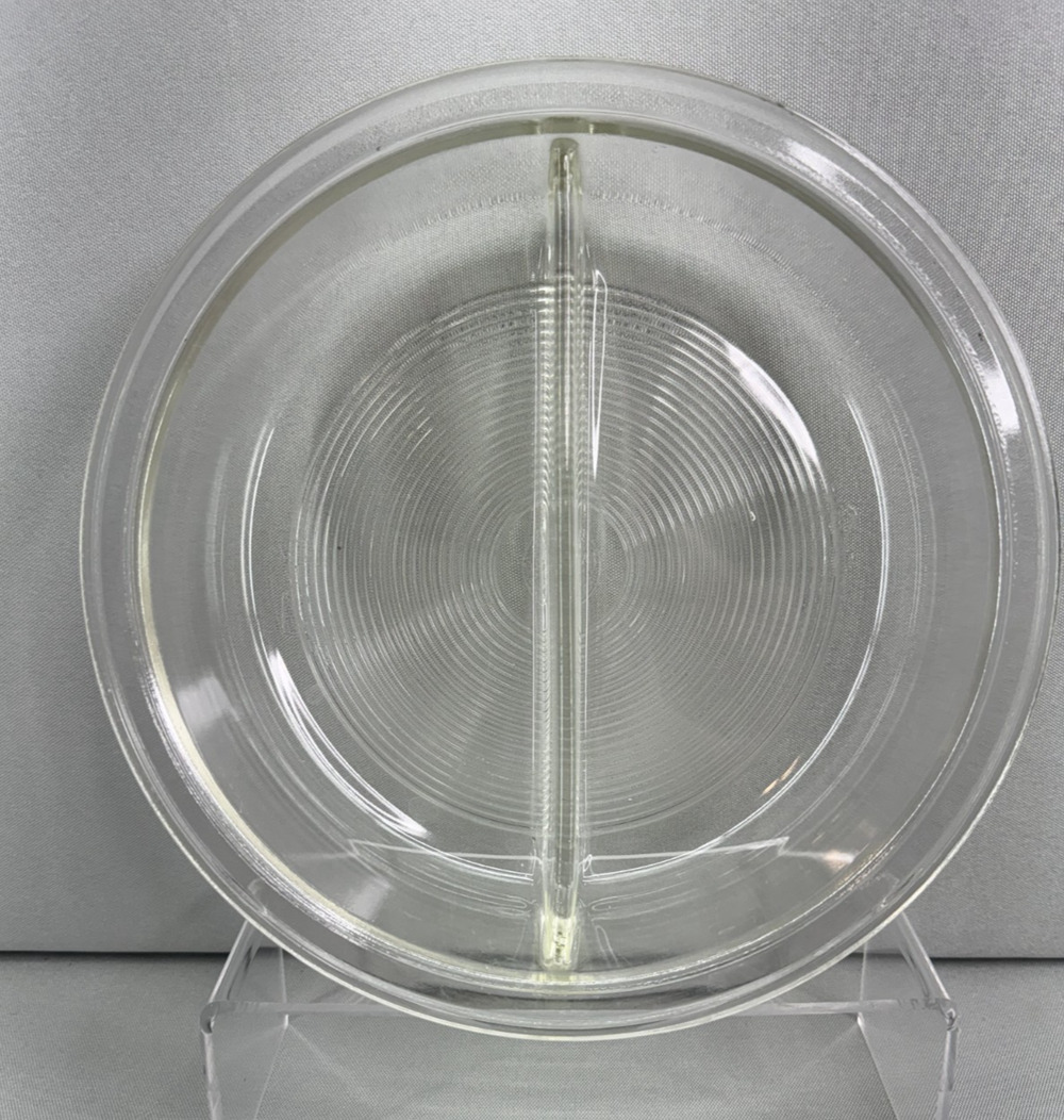 Vintage PYREX Divided 595 Clear Glass Serving Bowl Chafing Dish 9.75” USA.
